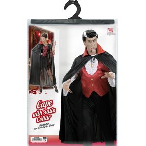 Mantello nero con colletto rosso in raso 136cm