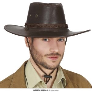 Cappello Marrone Cowboy Cowgirl con Lacci effetto Pelle