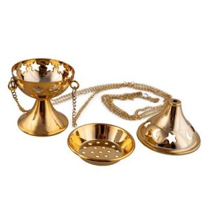 Bruciatore di incenso in metallo dorato