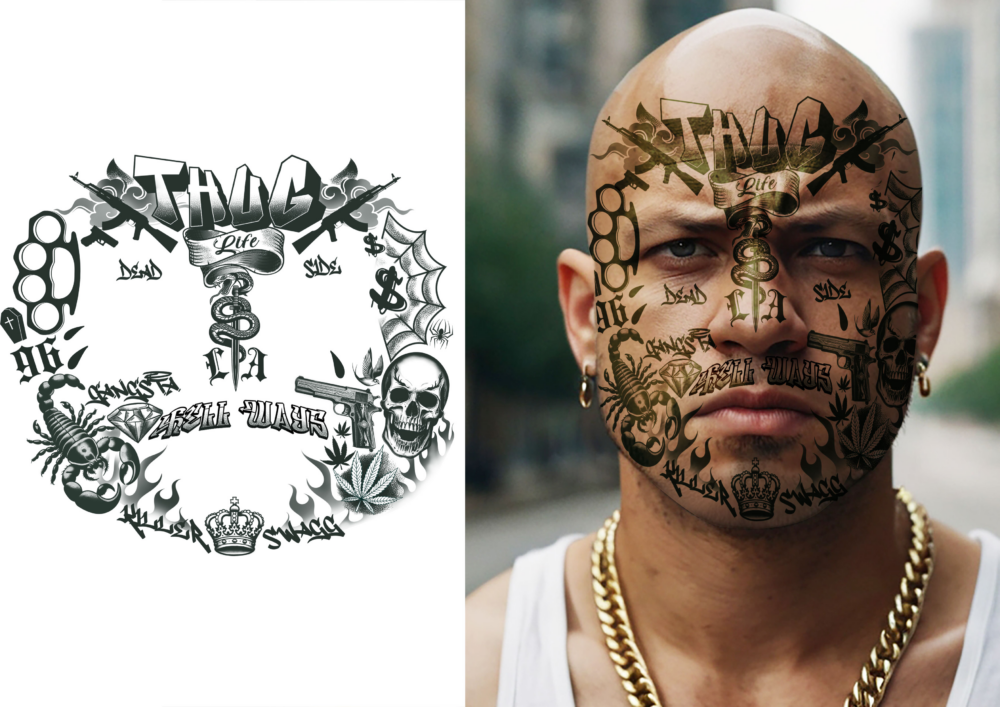 Tatuaggio Viso Thug Life (30x13cm) - immagine 2