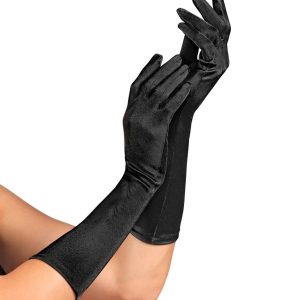 Guanti in raso elastan neri 40 cm