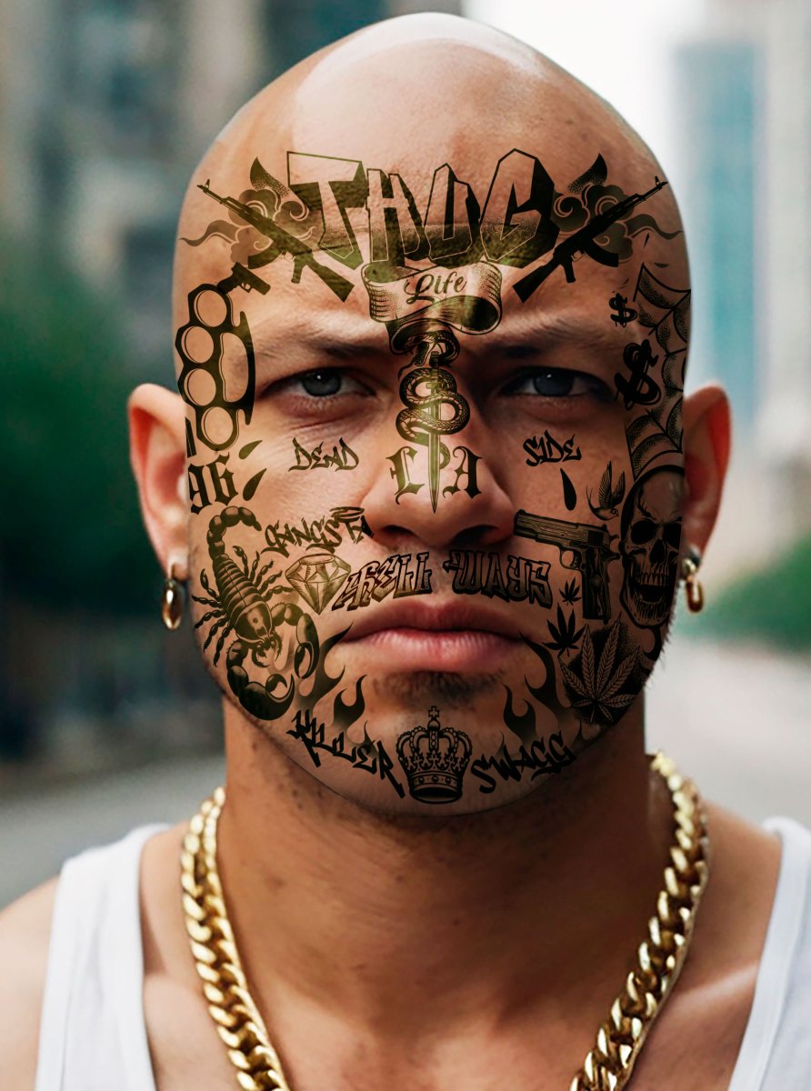Tatuaggio Viso Thug Life (30x13cm) - immagine 3