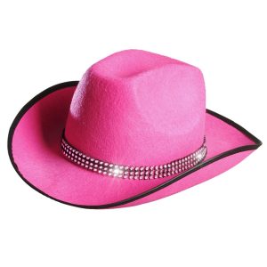 Cappello cowgirl con banda strass in feltro rosa