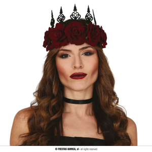 Corona gotica diadema fiori bordeaux e nero regina cattiva