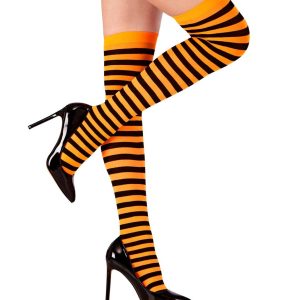 Calze sopra il ginocchio a righe arancio neon 70 den