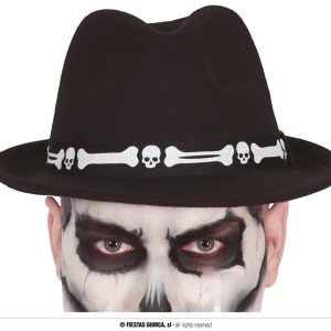 Cappello da gangster nero con ossa