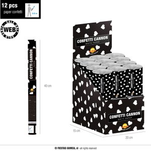 Sparacoriandoli coriandoli cuori bianchi in carta tubo 40 cm