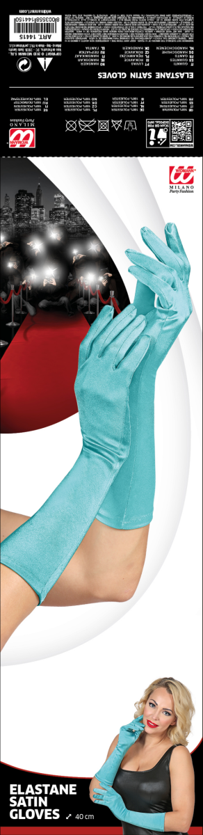 Guanti in raso azzurri 40 cm - immagine 4