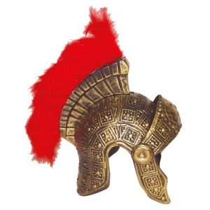 Elmo romano lavorato con piume rosse