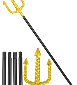 Forcone spirale dorata con bastone nero, tridente Poseidon, sirene