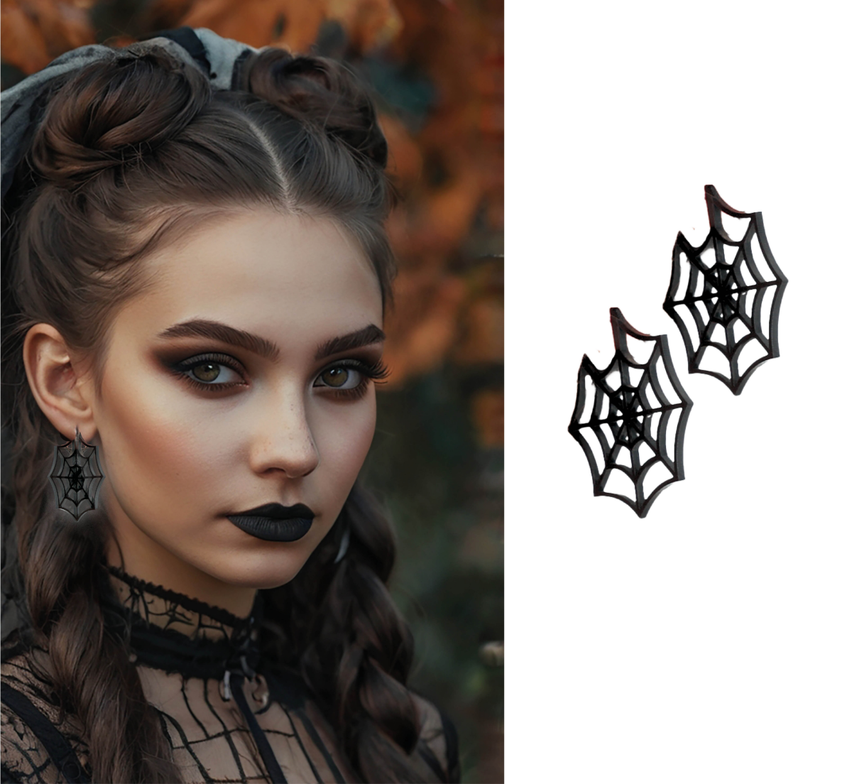 Orecchini Ragnatela Neri - immagine 2