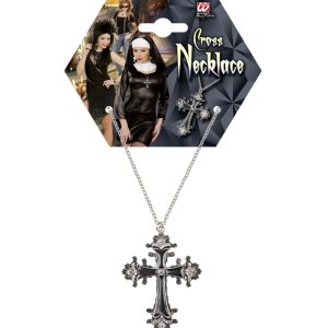 Collana croce nera con strass