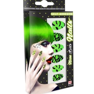 Set da 12 unghie fluorescenti pipistrelli auto-adesive