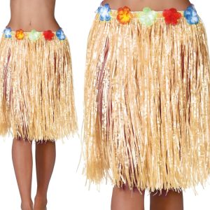 Gonna hawaiana hawaii con fiori colore naturale 55 cm