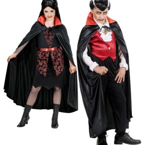 Mantello nero con colletto rosso in raso misura bambino 110cm