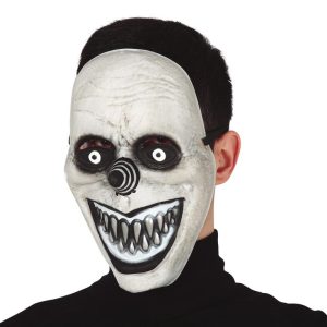 Maschera pagliaccio sorridente grigia in pvc