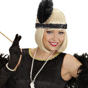 Fascia per testa in paillettes nera con