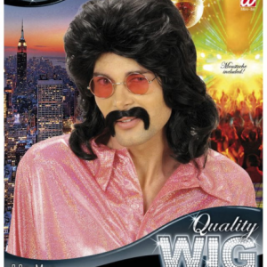 Parrucca nera e baffi anni 70