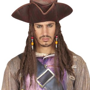 Tricorno pirata similpelle con treccine
