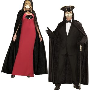 Mantello nero con cappuccio in velluto 150 cm