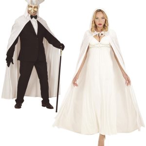 Mantello bianco con cappuccio in velluto