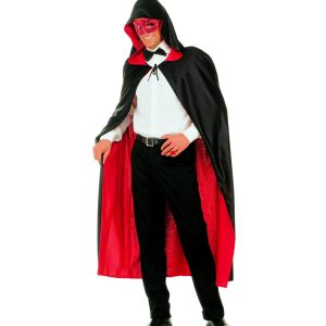 Mantello reversibile nero/rosso con capp