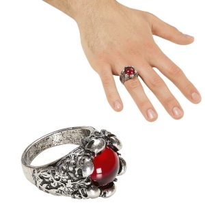 Anello teschi con gemma rossa