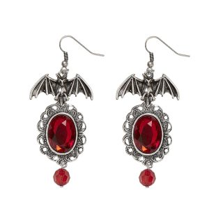 Orecchini pipistrello con gemme rosse