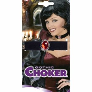 Collarino velluto nero con gemma rossa