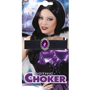 Collarino velluto nero con gemma viola