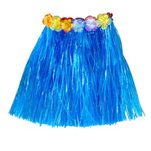 Minigonna Hawaiana blu con cintura di fiori 45 cm