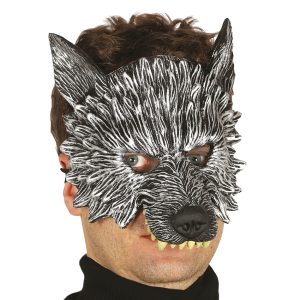 Maschera mezzo viso da lupo mannaro in schiuma di lattice