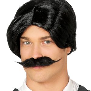 Parrucca nera con baffi