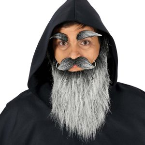 Barba lunga grigia con baffi e sopracciglia