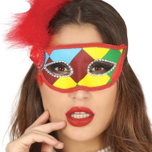 Maschera arlecchino multicolore con pium