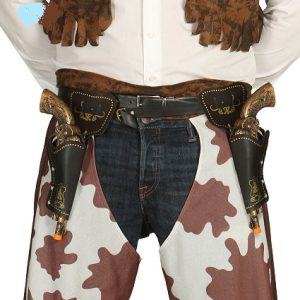 Doppia fondina cowboy con pistole in plastica color bronzo