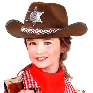Cappello cowboy bambino marrone con stella sceriffo
