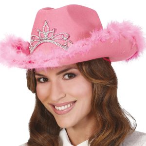 Cappello Cowboy con Boa rosa