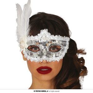 Maschera argento con piuma