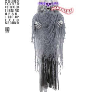 Morte animata con testa girevole,occhi luminosi e suono100 cm