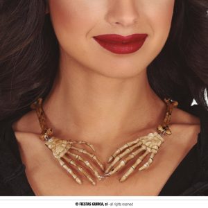 Collana sciamana scheletro mani marrone halloween