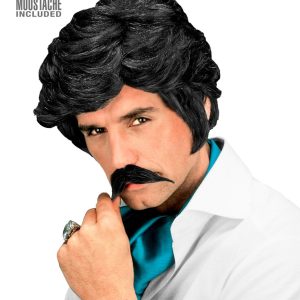 Parrucca nera da casanova con baffi