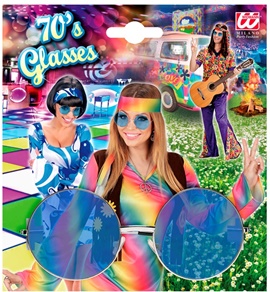 Occhiali anni ’70, con lenti blu, occhiali hippie,