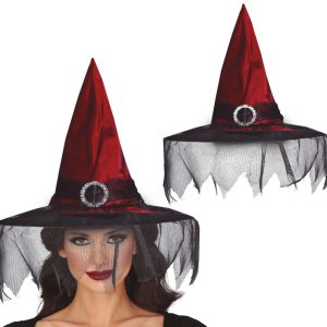 Cappello da Strega Granata con Velo