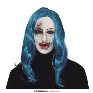 Maschera demone con capelli azzurri