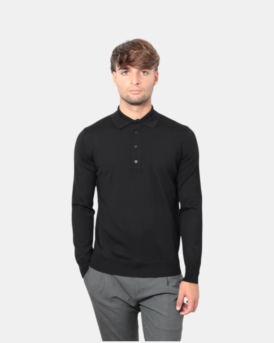 POLO A MANICA LUNGA KANGRA - 00013 NERO - immagine 6