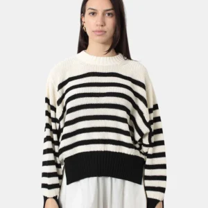 maglia a girocollo roberto collina a righe bicolore - b1209 ecru/nero