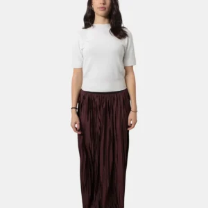 gonna lunga roberto collina con plissé - b5708 cacao