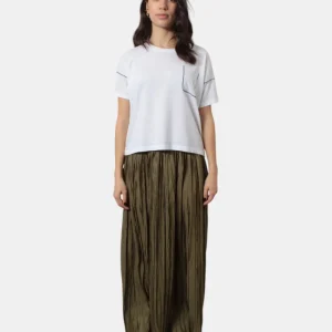 gonna lunga roberto collina con plissé - b5724 militare