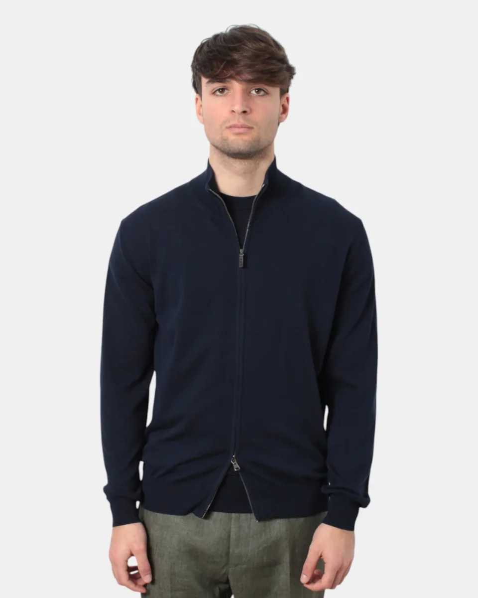 MAGLIA A ZIP DI KANGRA IN RASATO CALATO - 38 BLU